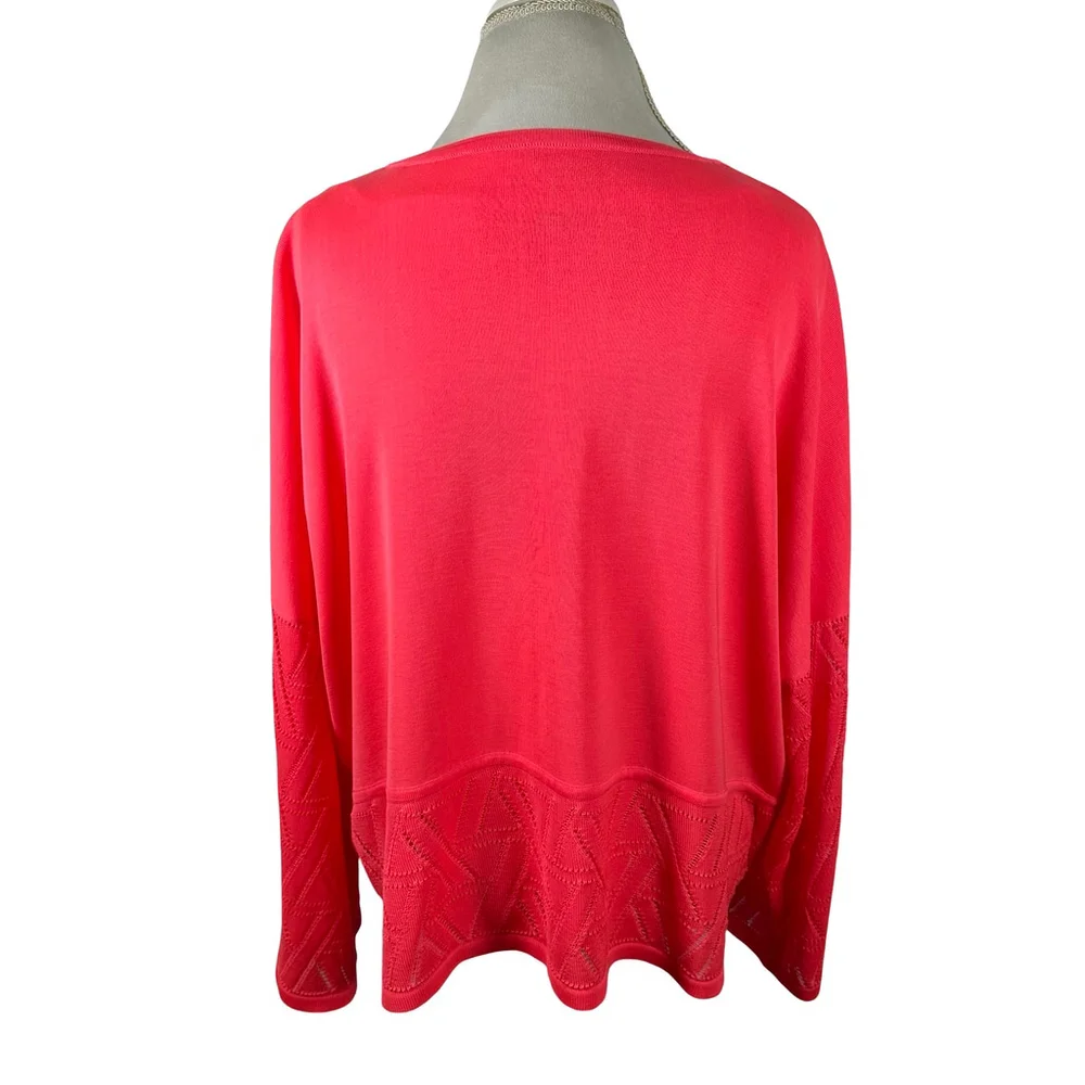 Misook Coral Pink Cardigan Diamond Cut-out Accents Boxy Artsy Chic Size XL
